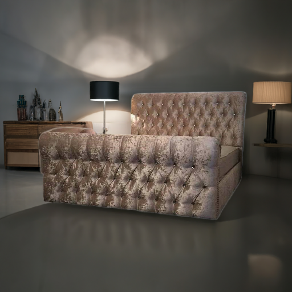 download (1) Scroll Chesterfield Sleigh Bed Frame - Image 1