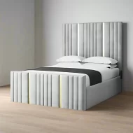 Vertical Line Panel Golden Strips Bed With Storage and Mattress Options